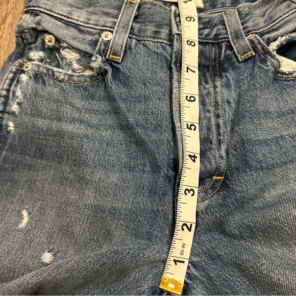 AMO Loverboy Freedom Blue Distressed Cropped Raw Hem Jeans in Retro Size 23 - Picture 11 of 13